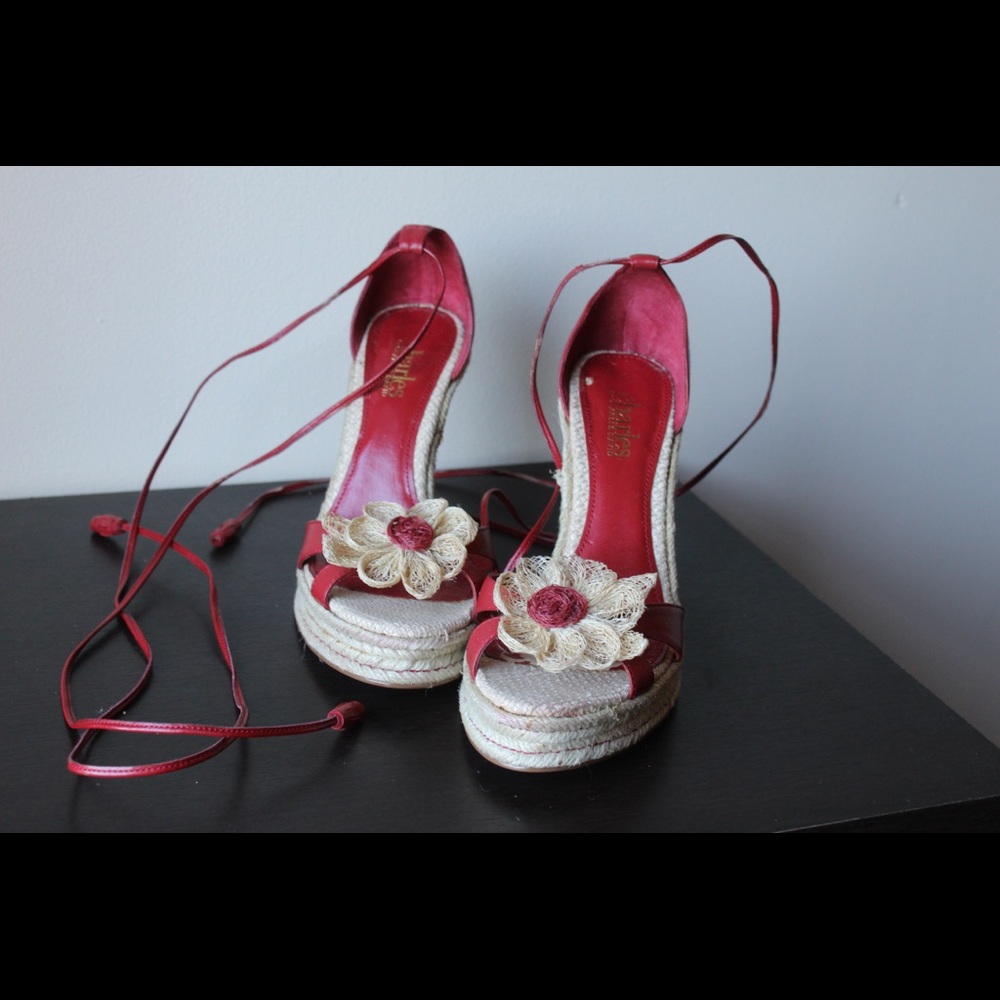 Charles, by Charles David leather and raffia espadrilles.